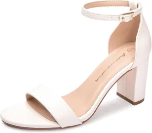 FUNKYMONKEY Women's Chunky High Heels Sandals,Two Strap Open Toe Ankle Strap Heeled Sandal,Party Wedding Strappy Buckle Sandals