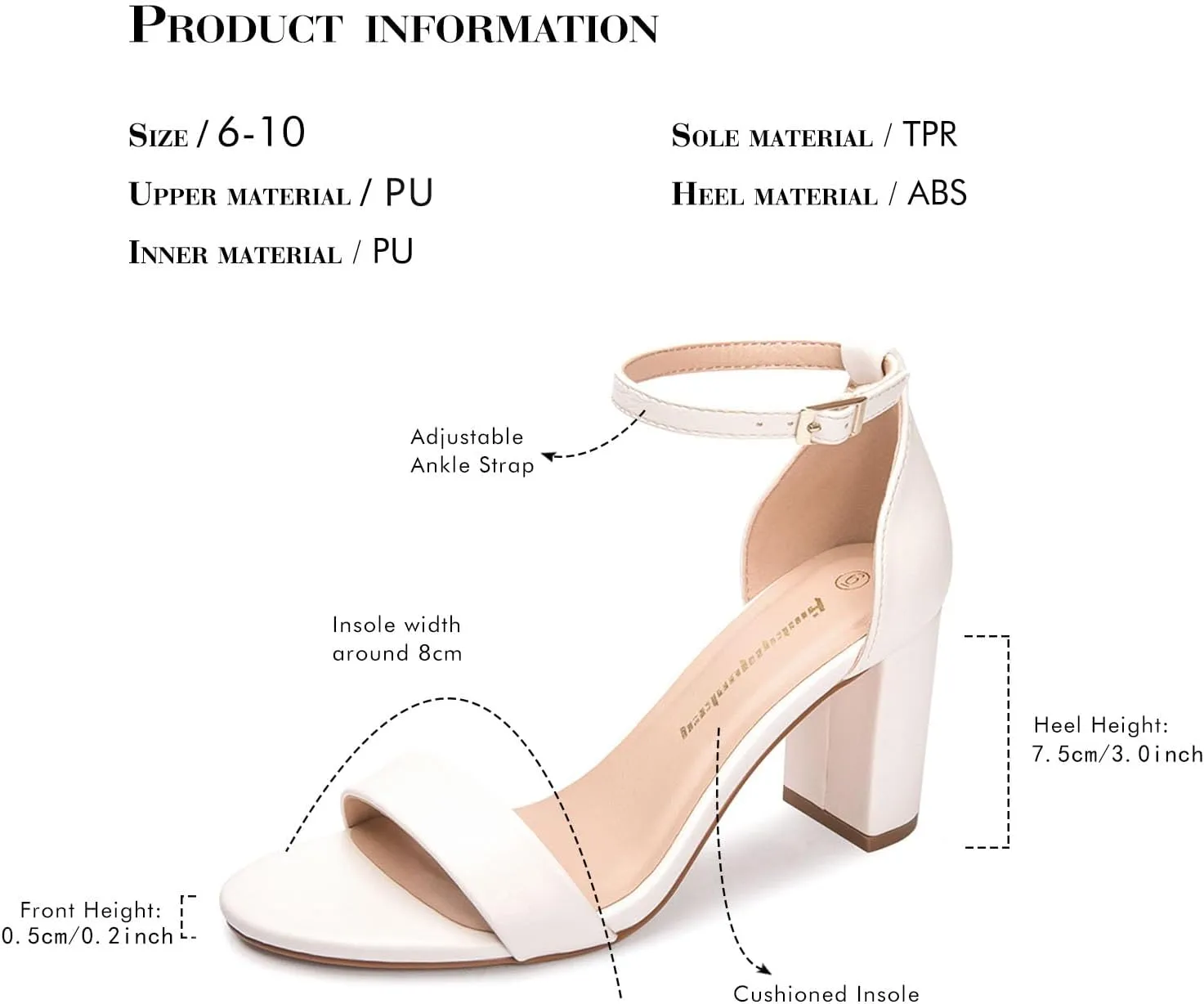 FUNKYMONKEY Women's Chunky High Heels Sandals,Two Strap Open Toe Ankle Strap Heeled Sandal,Party Wedding Strappy Buckle Sandals