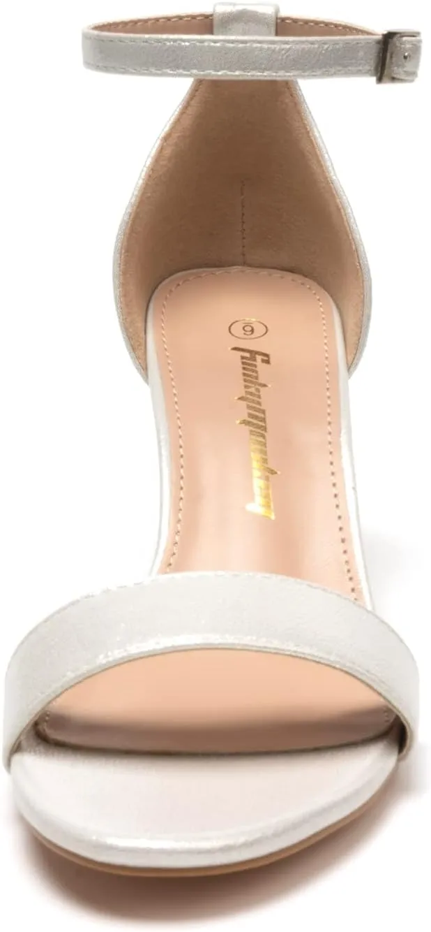 FUNKYMONKEY Women's Chunky High Heels Sandals,Two Strap Open Toe Ankle Strap Heeled Sandal,Party Wedding Strappy Buckle Sandals