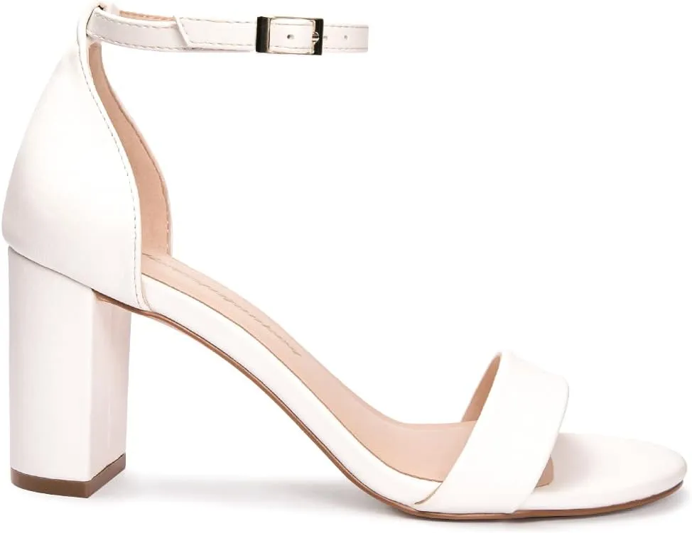 FUNKYMONKEY Women's Chunky High Heels Sandals,Two Strap Open Toe Ankle Strap Heeled Sandal,Party Wedding Strappy Buckle Sandals