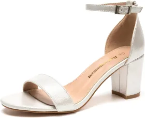 FUNKYMONKEY Women's Chunky High Heels Sandals,Two Strap Open Toe Ankle Strap Heeled Sandal,Party Wedding Strappy Buckle Sandals