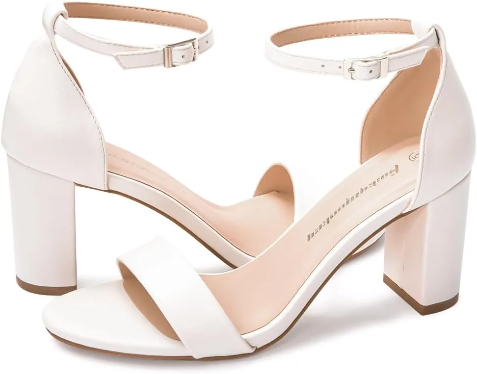 FUNKYMONKEY Women's Chunky High Heels Sandals,Two Strap Open Toe Ankle Strap Heeled Sandal,Party Wedding Strappy Buckle Sandals