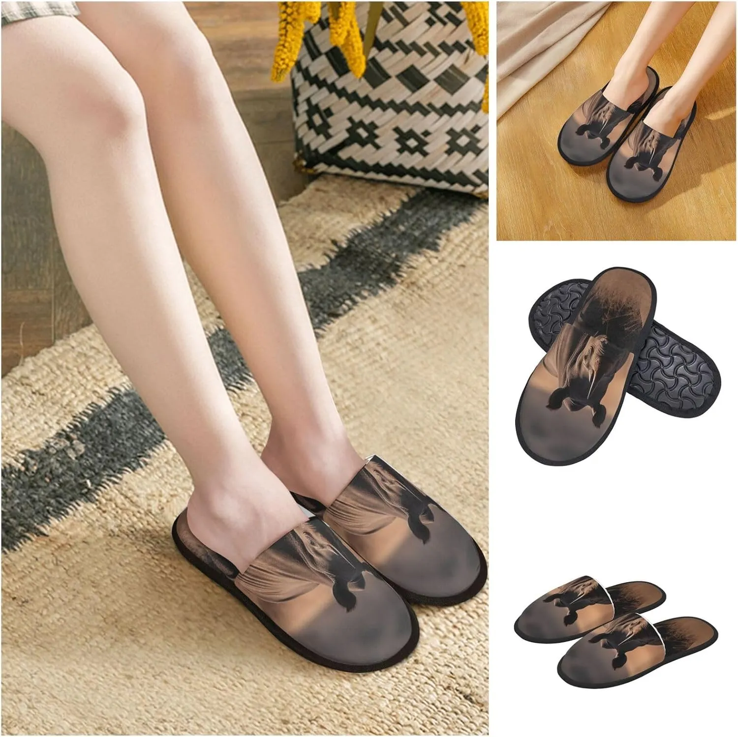 Furry Slippers for Men Women Non-slip Slides Memory Foam Slippers Big Rhino in the Wilderness Slippers Warm Comfy Plush Shoes Winter House Shoes for Indoor Outdoor