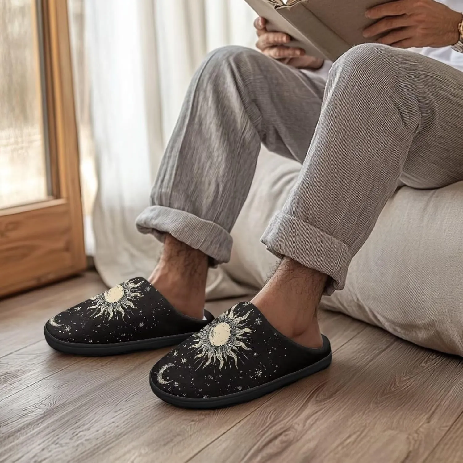Fuzzy Slippers for Men Slip On Warm Slippers Comfortable Anti-Skid Casual Indoor Bedroom House Shoes SizeUS 4-15
