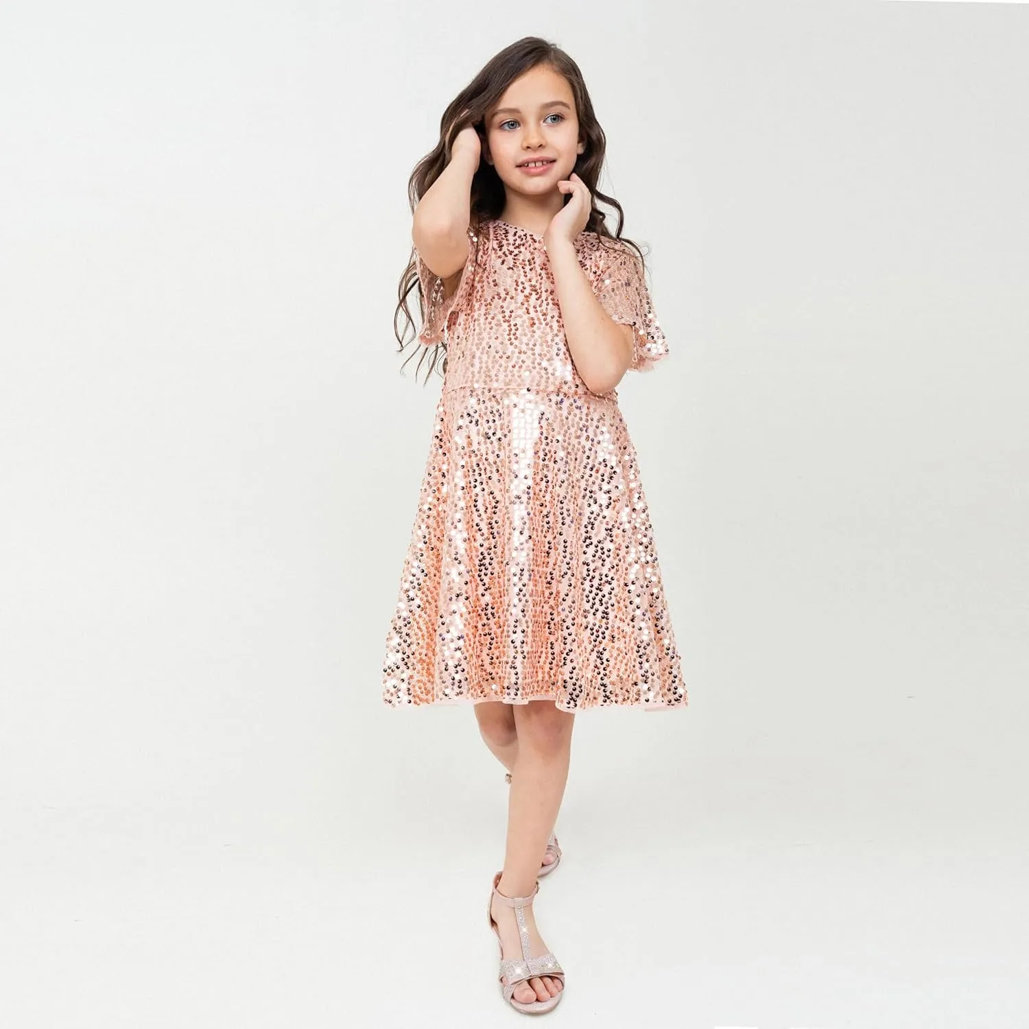 Girls Heel Sandals Dress Pump Open Toe T Strap Rhinestone Sandals Wedding Party Prom Shoes Little Big Kids