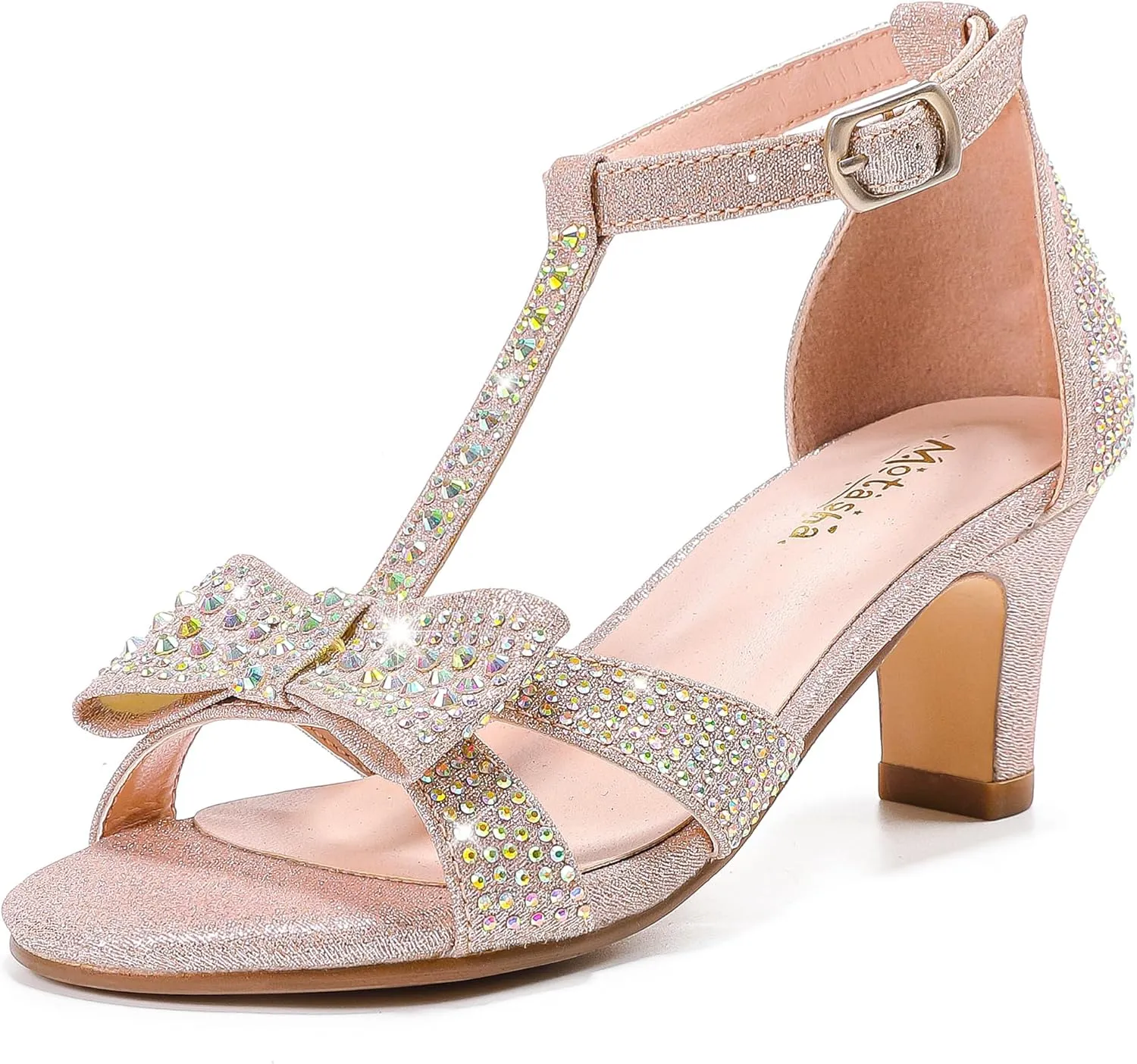 Girls Heel Sandals Dress Pump Open Toe T Strap Rhinestone Sandals Wedding Party Prom Shoes Little Big Kids