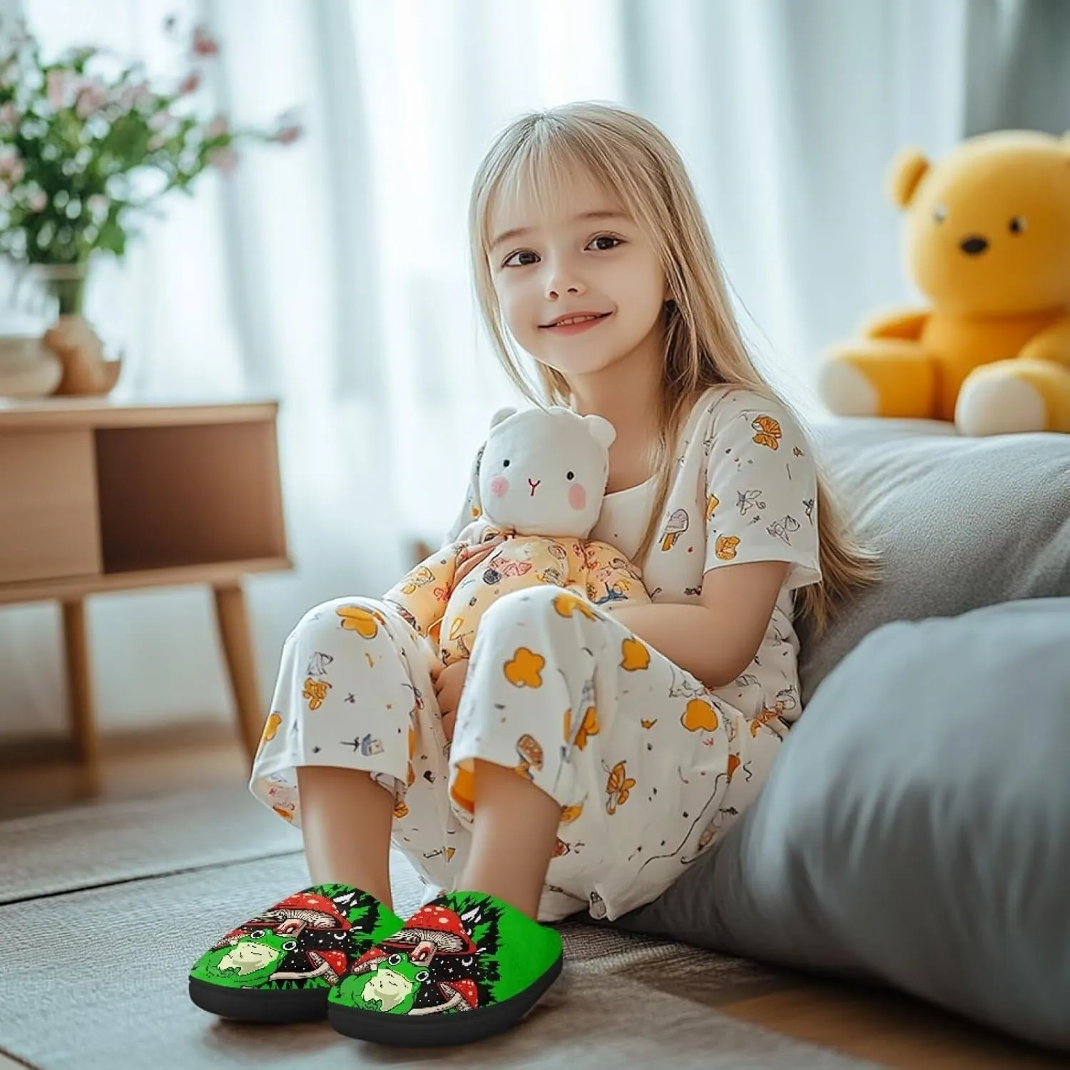 Girls Plush Slippers Winter Comfy Fluffy Shoes Lightweight Warm Slippers for Kids Non Slip Bedroom Soft Indoor House Slippers US Size 9-15