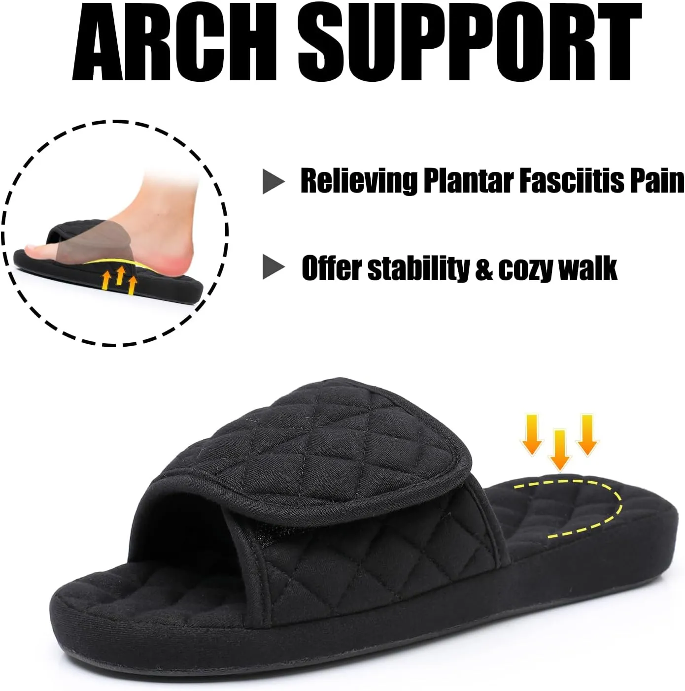 Git-up Womens Orthotic Slippers with Arch Support for Plantar Fasciitis Pain Relief,Open Toe Adjustable Memory Foam Slide House Slippers
