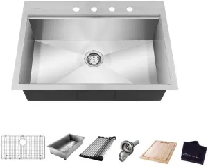 Glacier Bay All-in-One Drop-In Stainless Steel 30 in. 4-Hole Single Bowl Kitchen Workstation Sink with Accessories Kit