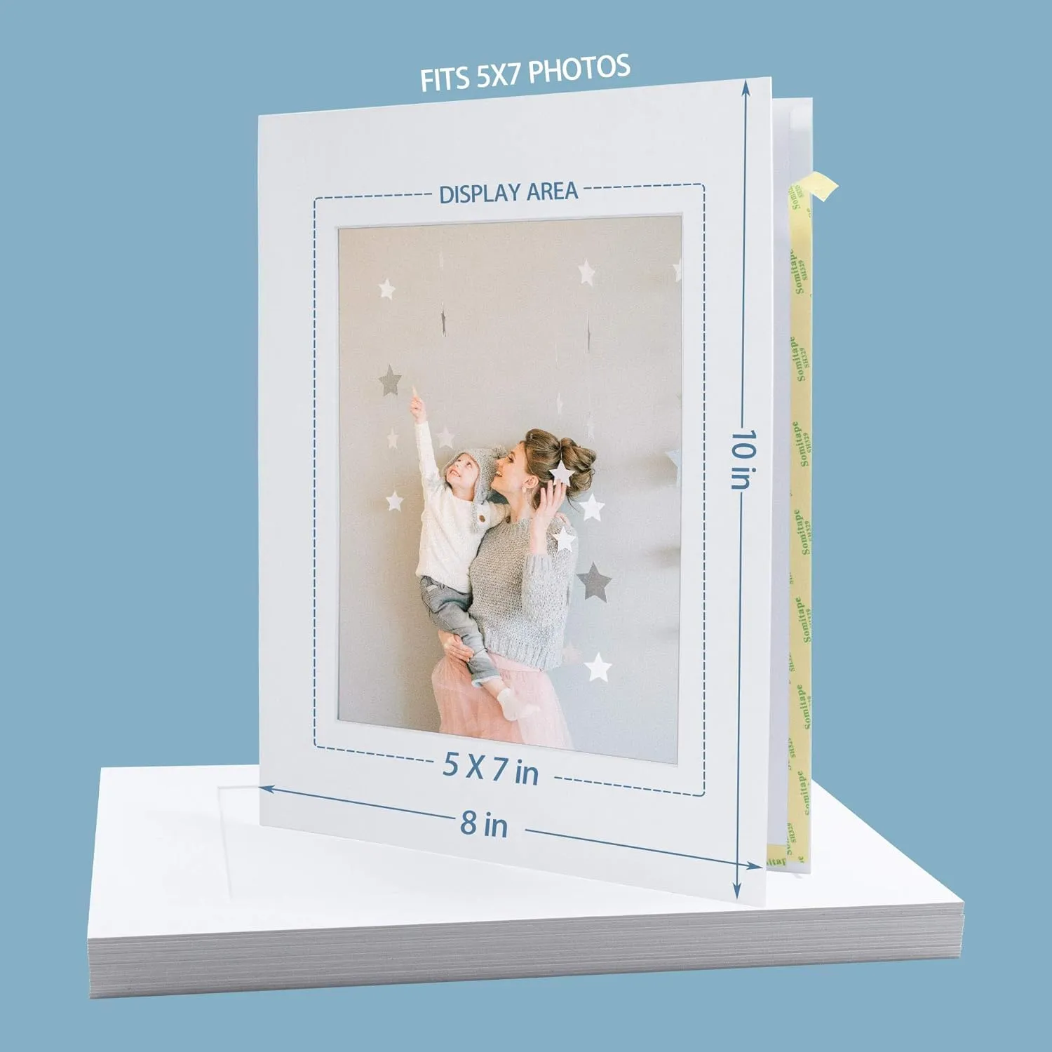 Golden State Art, 10 Pack Pre-Assemble 8x10 Photo Mat Set for 5x7 Picture, with Backing Board, Pre-Pasted Tape, Slip-in Mat, Photo Framing Mattes, Incudes Ctrystal Sleeve Bags (White)