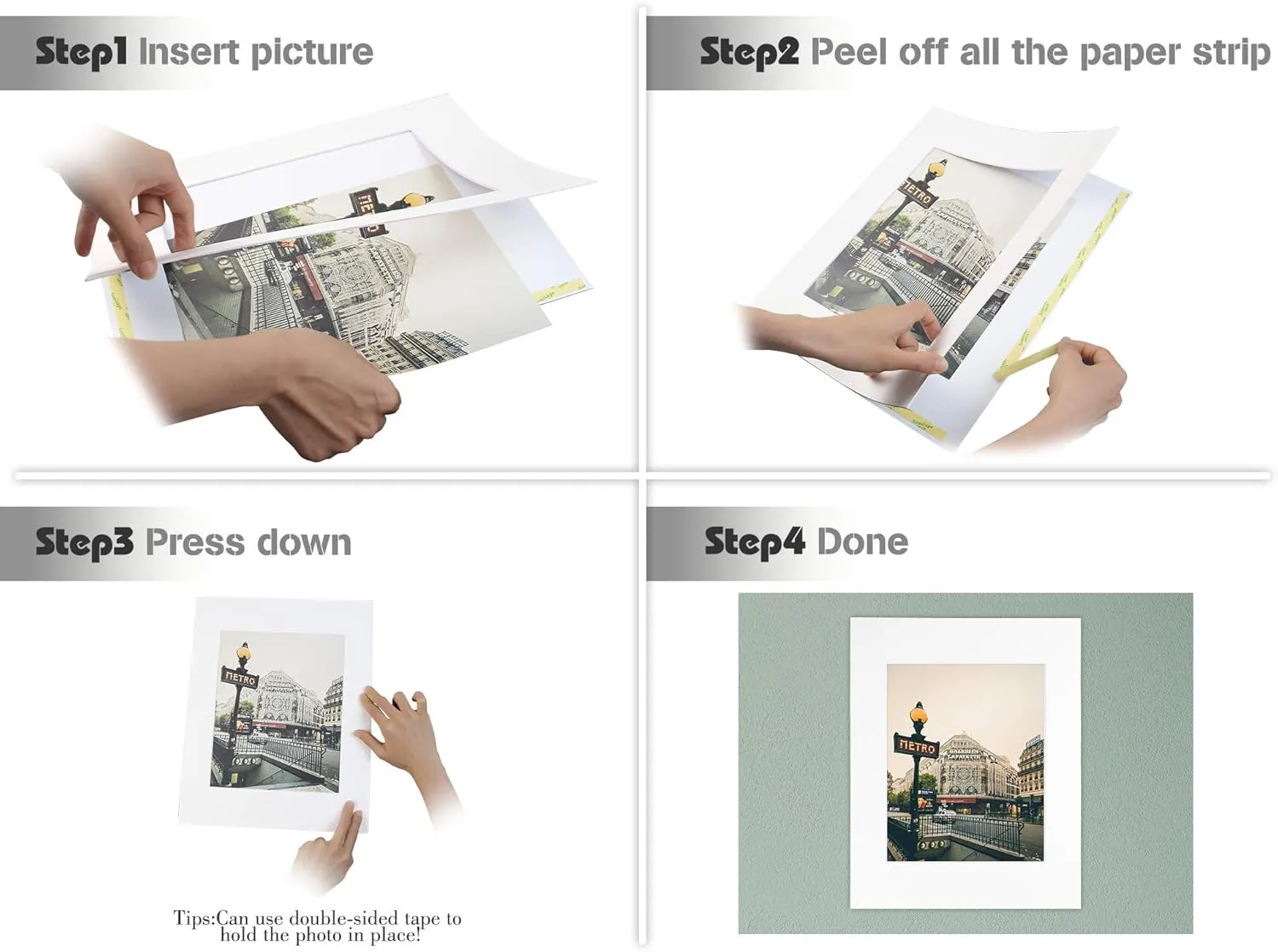 Golden State Art, 10 Pack Pre-Assemble 8x10 Photo Mat Set for 5x7 Picture, with Backing Board, Pre-Pasted Tape, Slip-in Mat, Photo Framing Mattes, Incudes Ctrystal Sleeve Bags (White)
