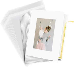 Golden State Art, 10 Pack Pre-Assemble 8x10 Photo Mat Set for 5x7 Picture, with Backing Board, Pre-Pasted Tape, Slip-in Mat, Photo Framing Mattes, Incudes Ctrystal Sleeve Bags (White)