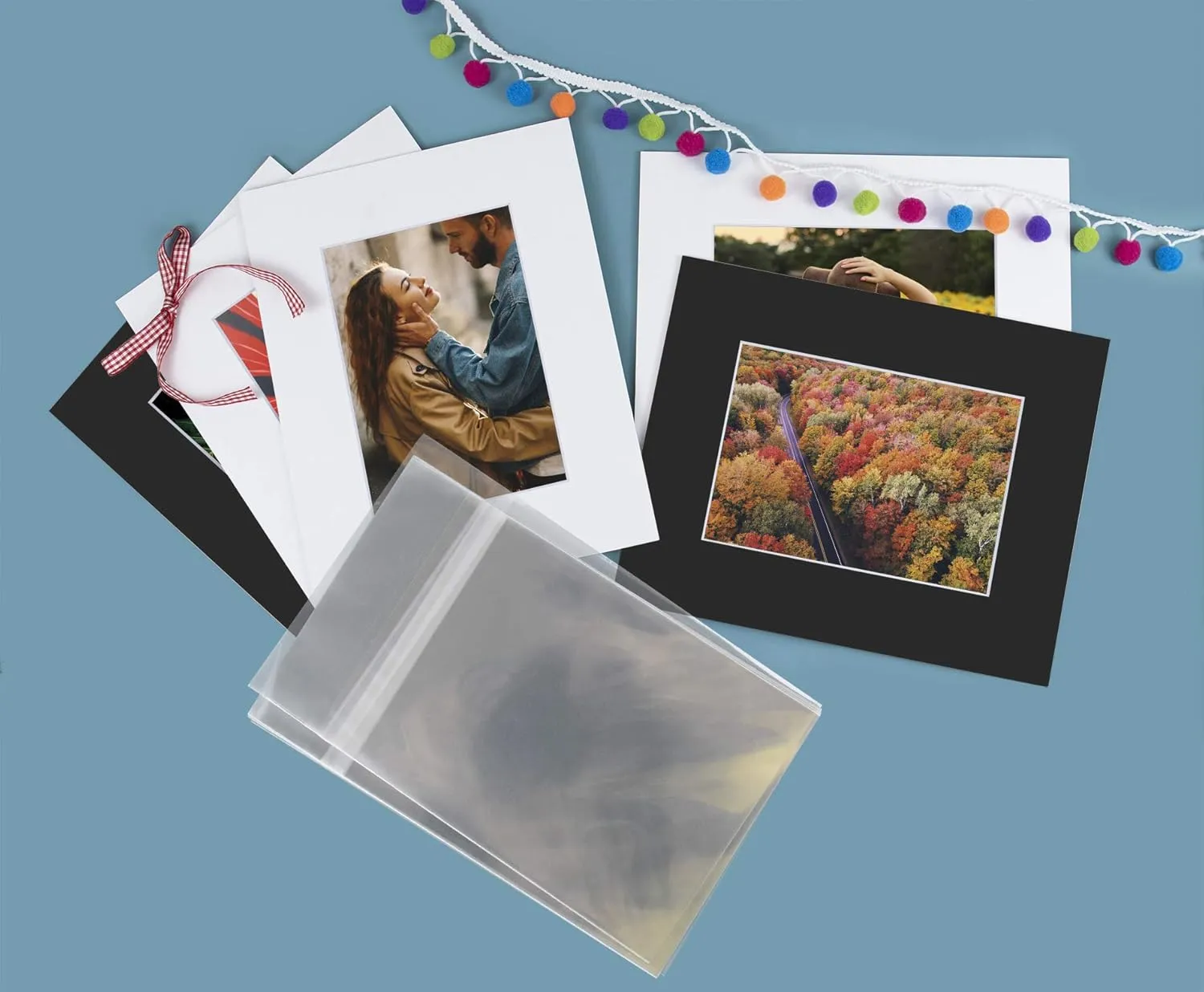 Golden State Art, 10 Pack Pre-Assemble 8x10 Photo Mat Set for 5x7 Picture, with Backing Board, Pre-Pasted Tape, Slip-in Mat, Photo Framing Mattes, Incudes Ctrystal Sleeve Bags (White)