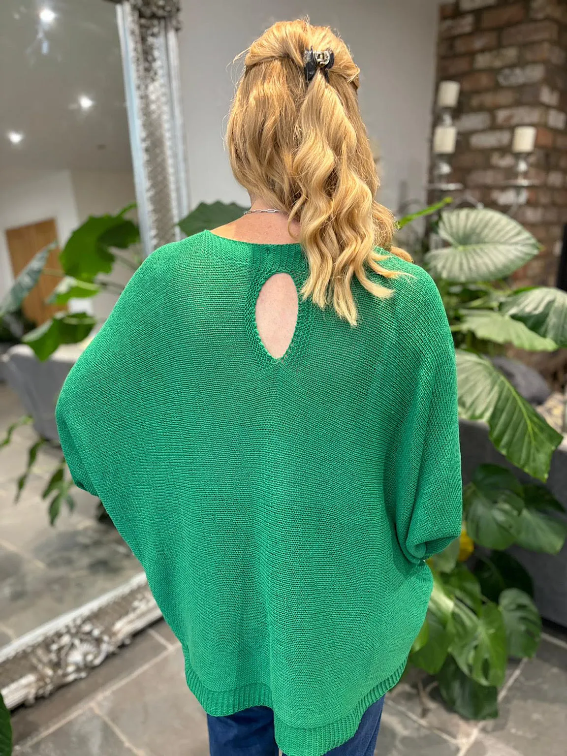 Green Keyhole Back Knit Top Maria