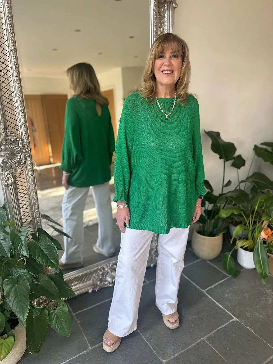 Green Keyhole Back Knit Top Maria