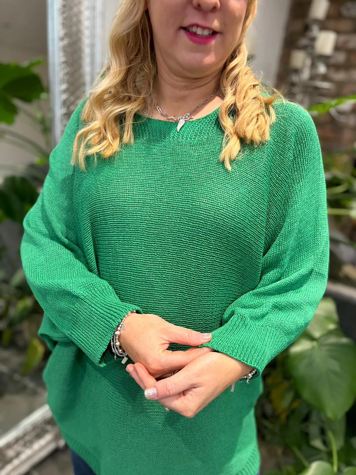 Green Keyhole Back Knit Top Maria