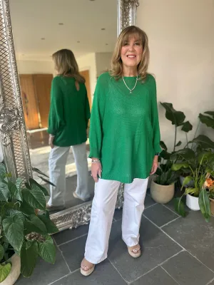 Green Keyhole Back Knit Top Maria