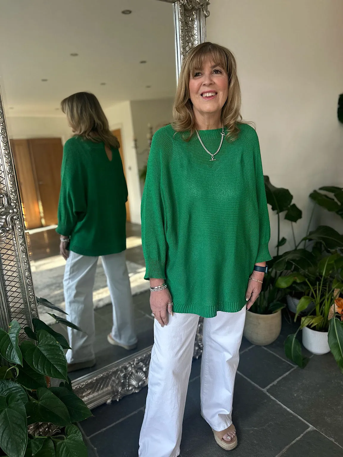 Green Keyhole Back Knit Top Maria