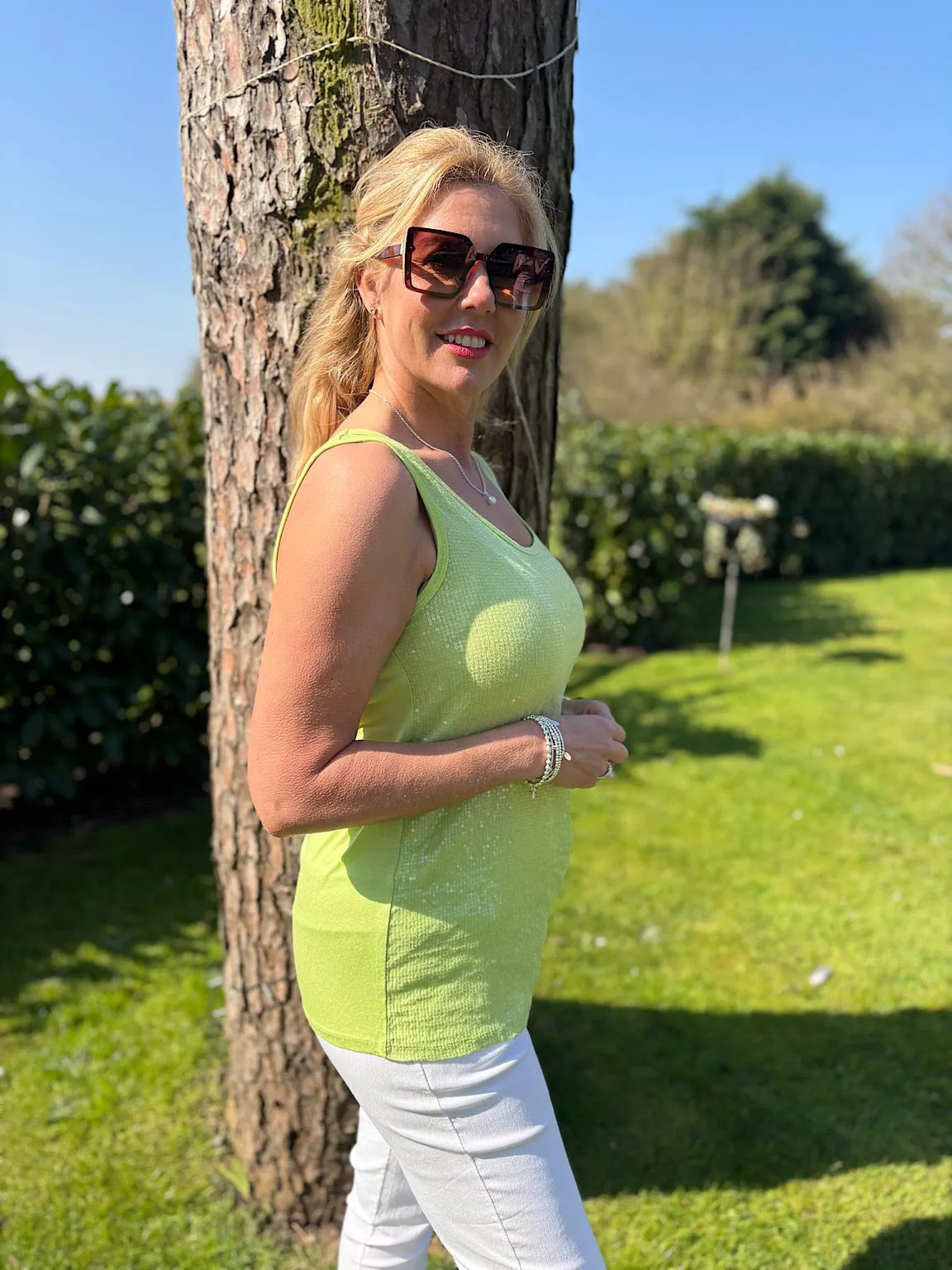 Green Sequin Vest Top Rebecca