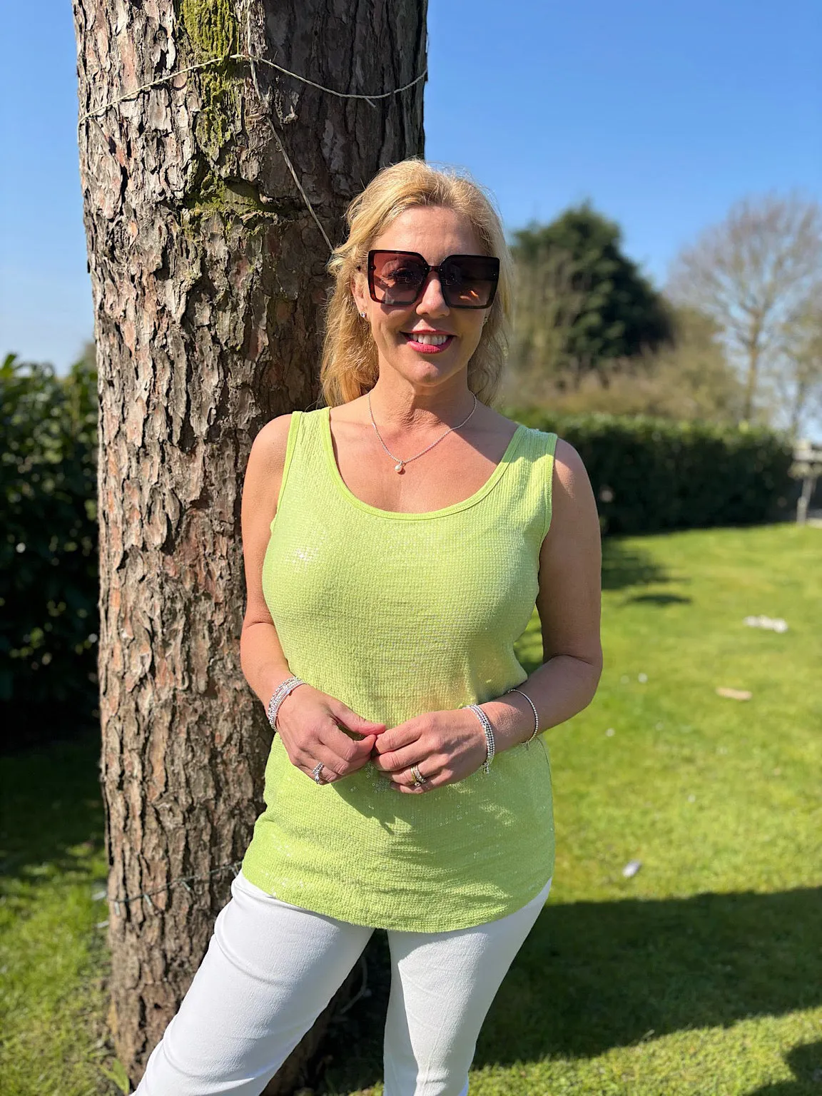 Green Sequin Vest Top Rebecca