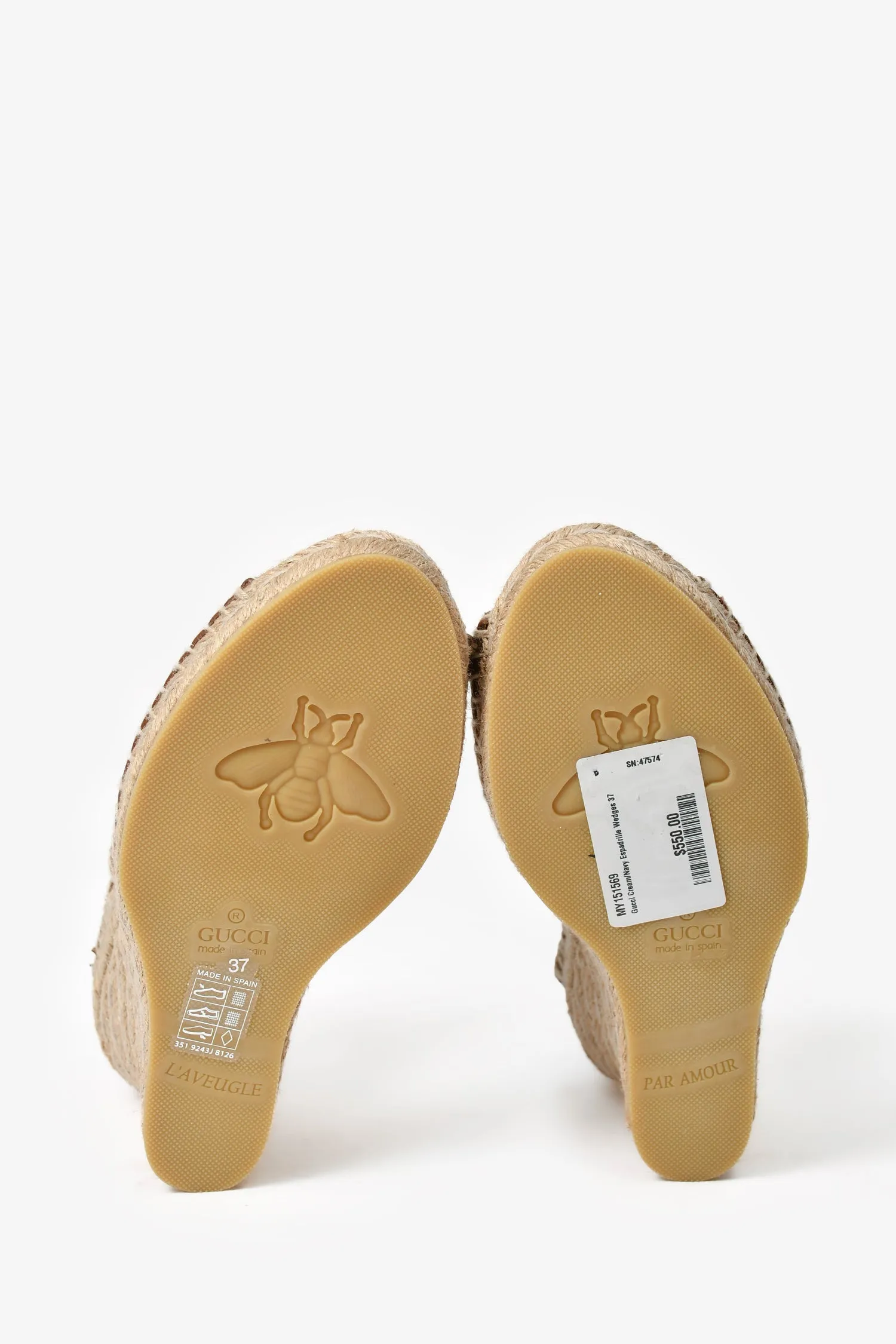 Gucci Cream/Navy Espadrille Wedges 37