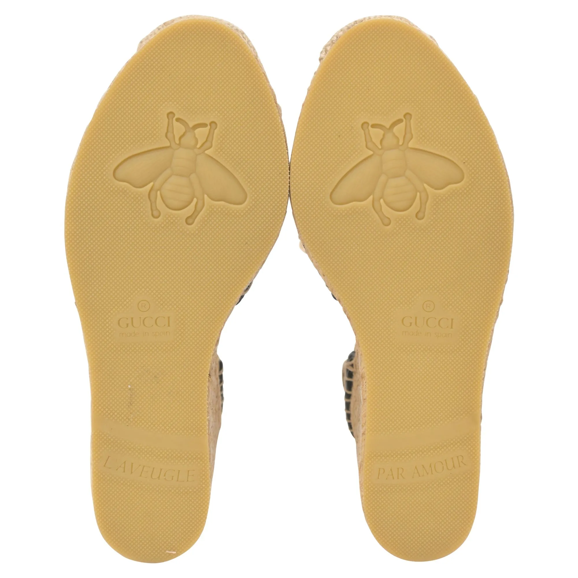 Gucci GG Ankle Tie Platform Espadrille Wedges in Beige Canvas