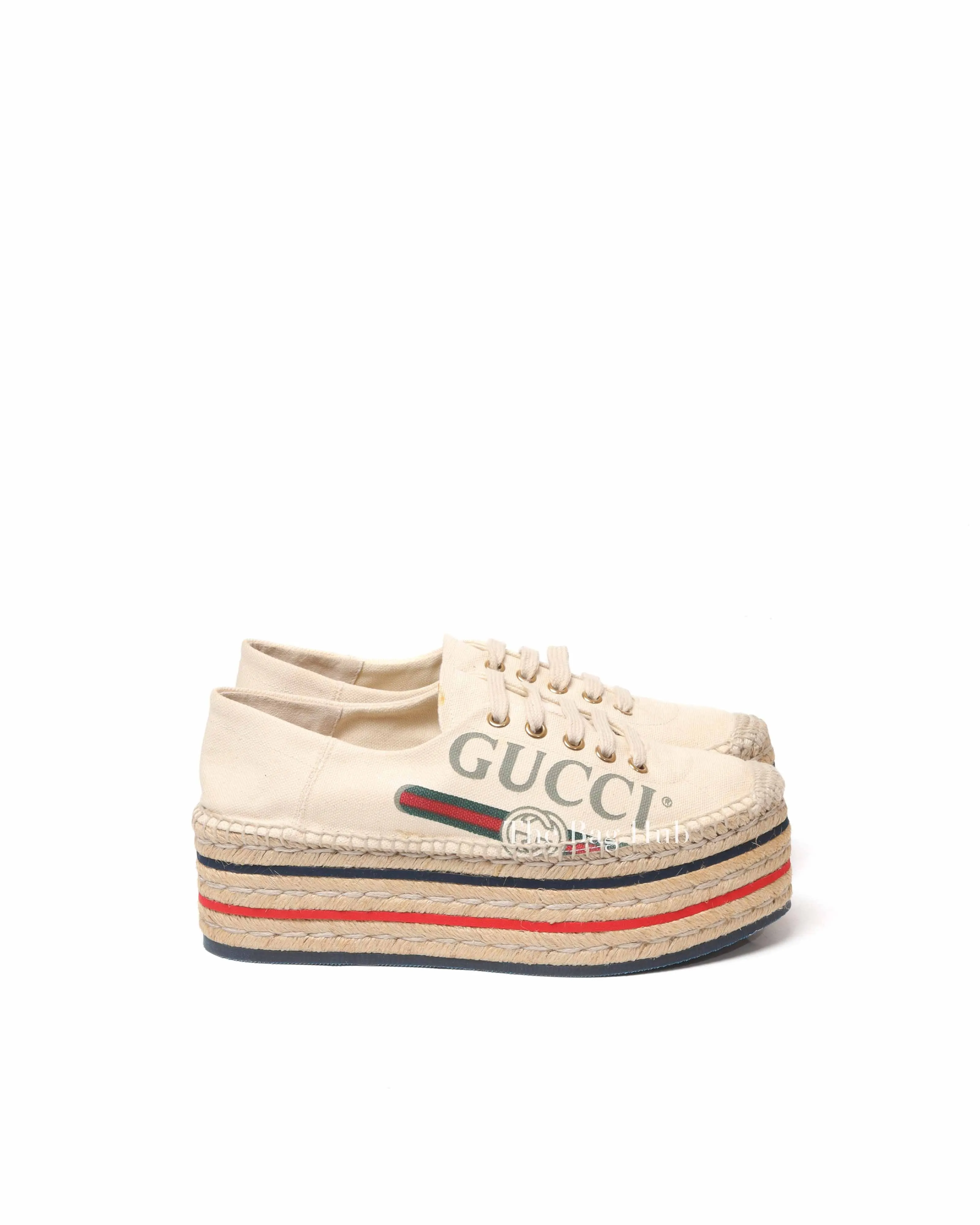 Gucci Off White Canvas Logo Lilibeth Espadrille Sneakers Size 36.5