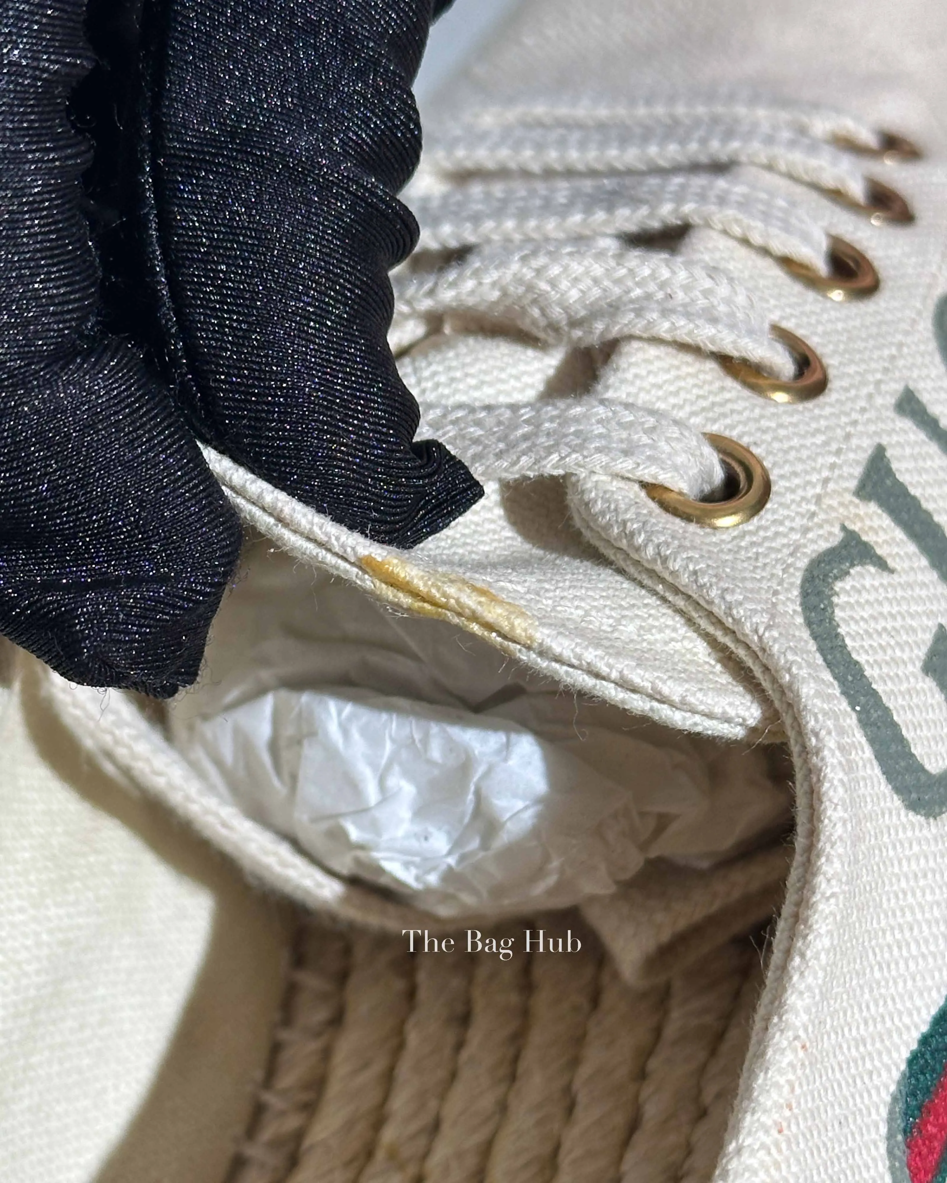Gucci Off White Canvas Logo Lilibeth Espadrille Sneakers Size 36.5