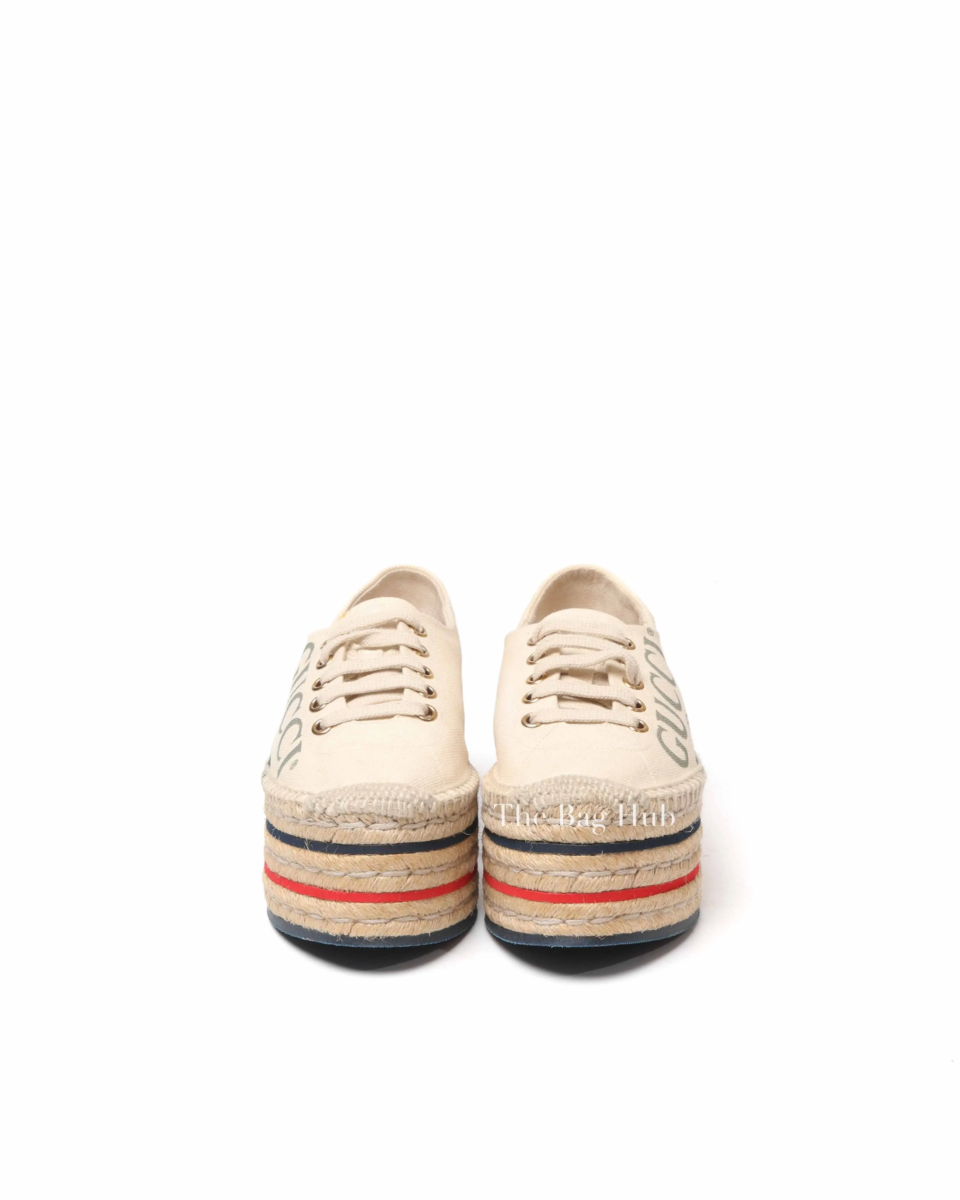 Gucci Off White Canvas Logo Lilibeth Espadrille Sneakers Size 36.5