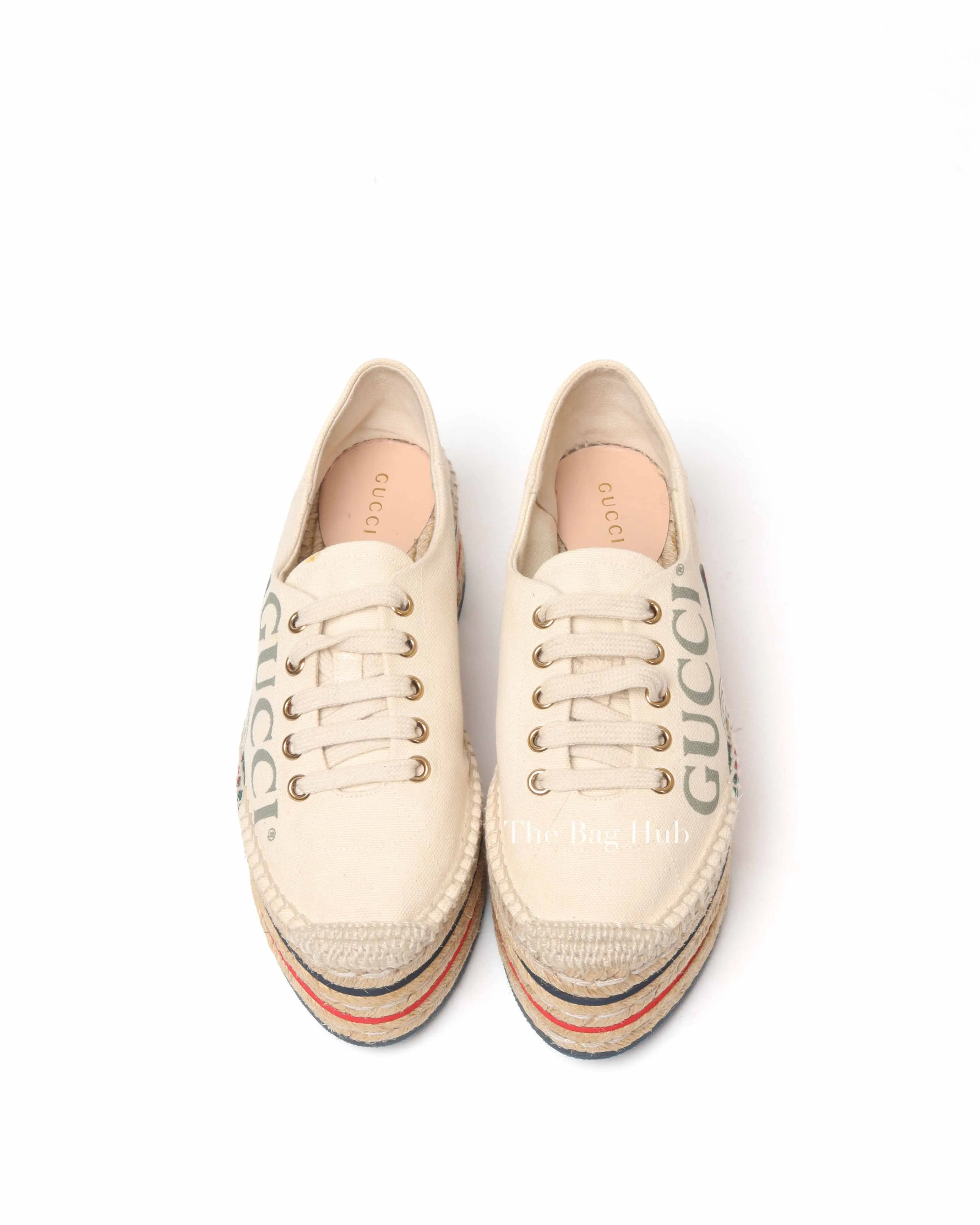 Gucci Off White Canvas Logo Lilibeth Espadrille Sneakers Size 36.5