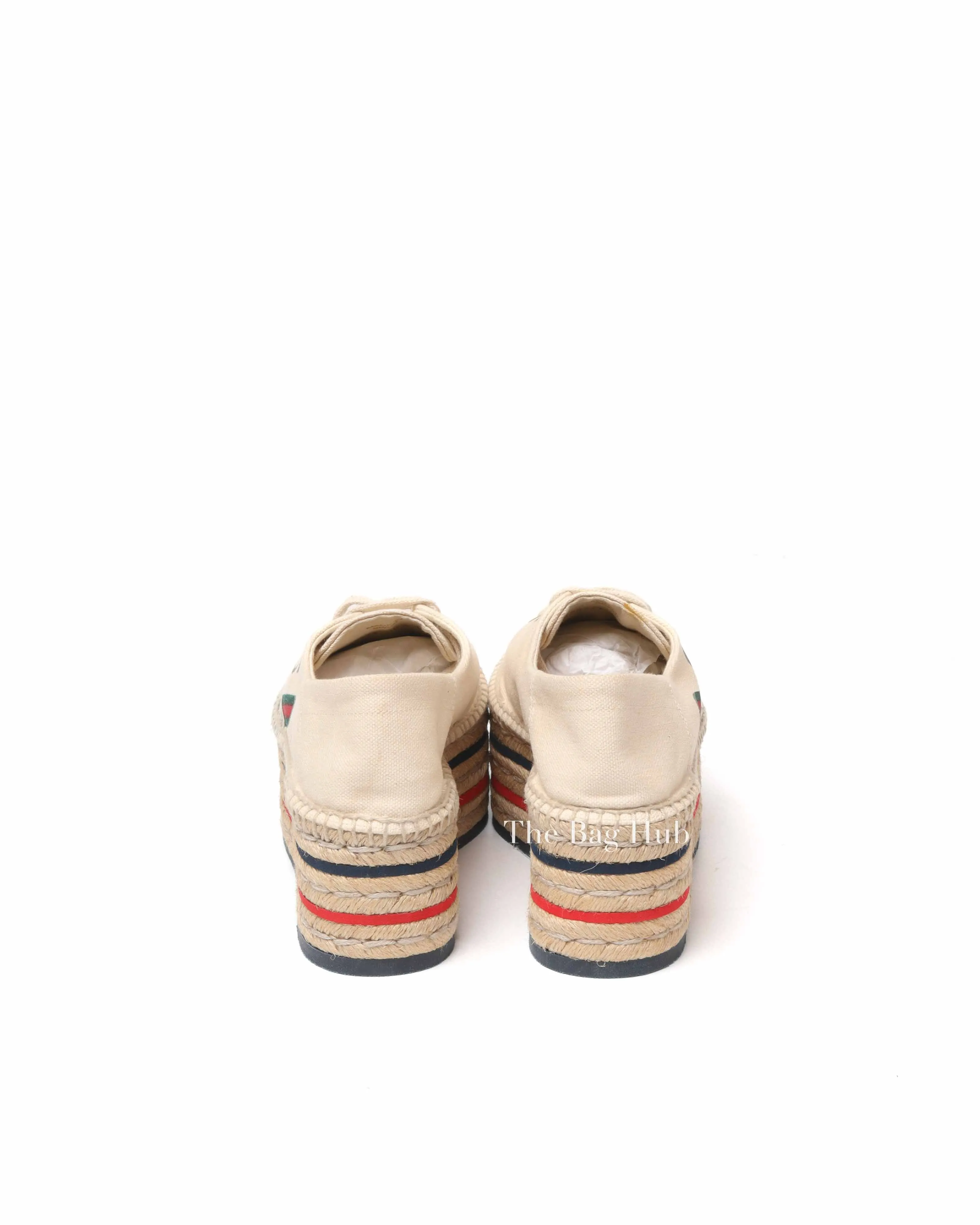 Gucci Off White Canvas Logo Lilibeth Espadrille Sneakers Size 36.5