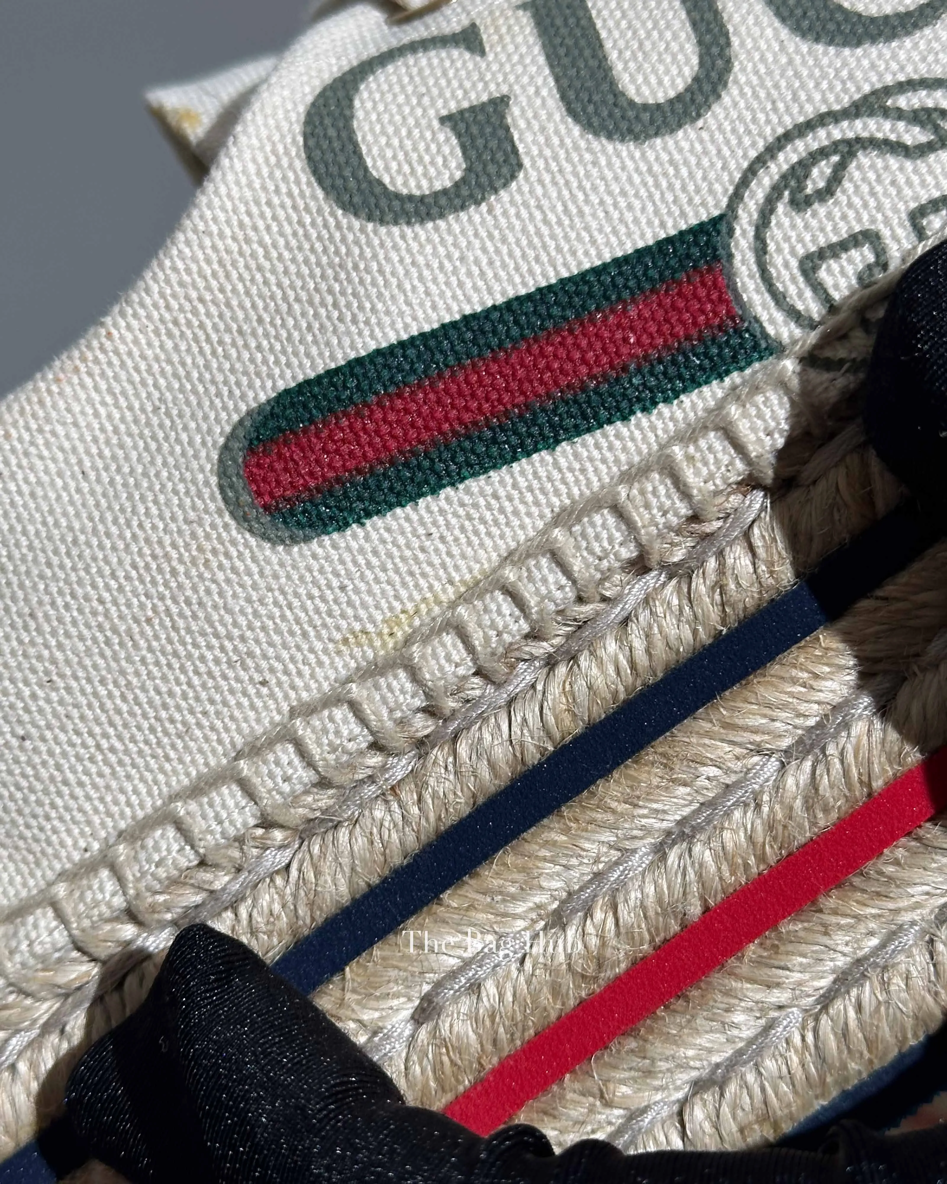 Gucci Off White Canvas Logo Lilibeth Espadrille Sneakers Size 36.5