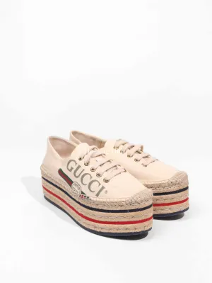 Gucci Off White Canvas Logo Lilibeth Espadrille Sneakers Size 36.5