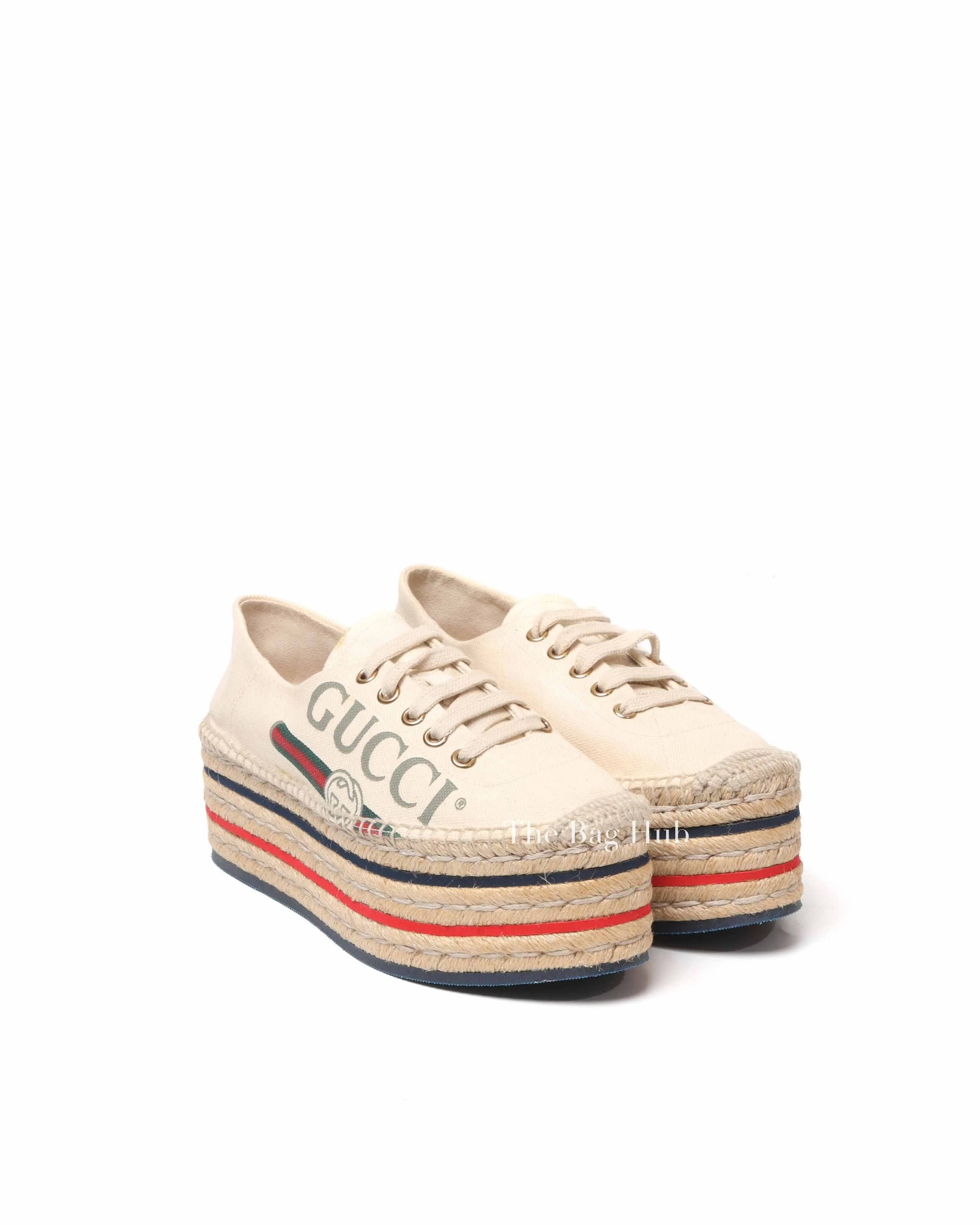 Gucci Off White Canvas Logo Lilibeth Espadrille Sneakers Size 36.5