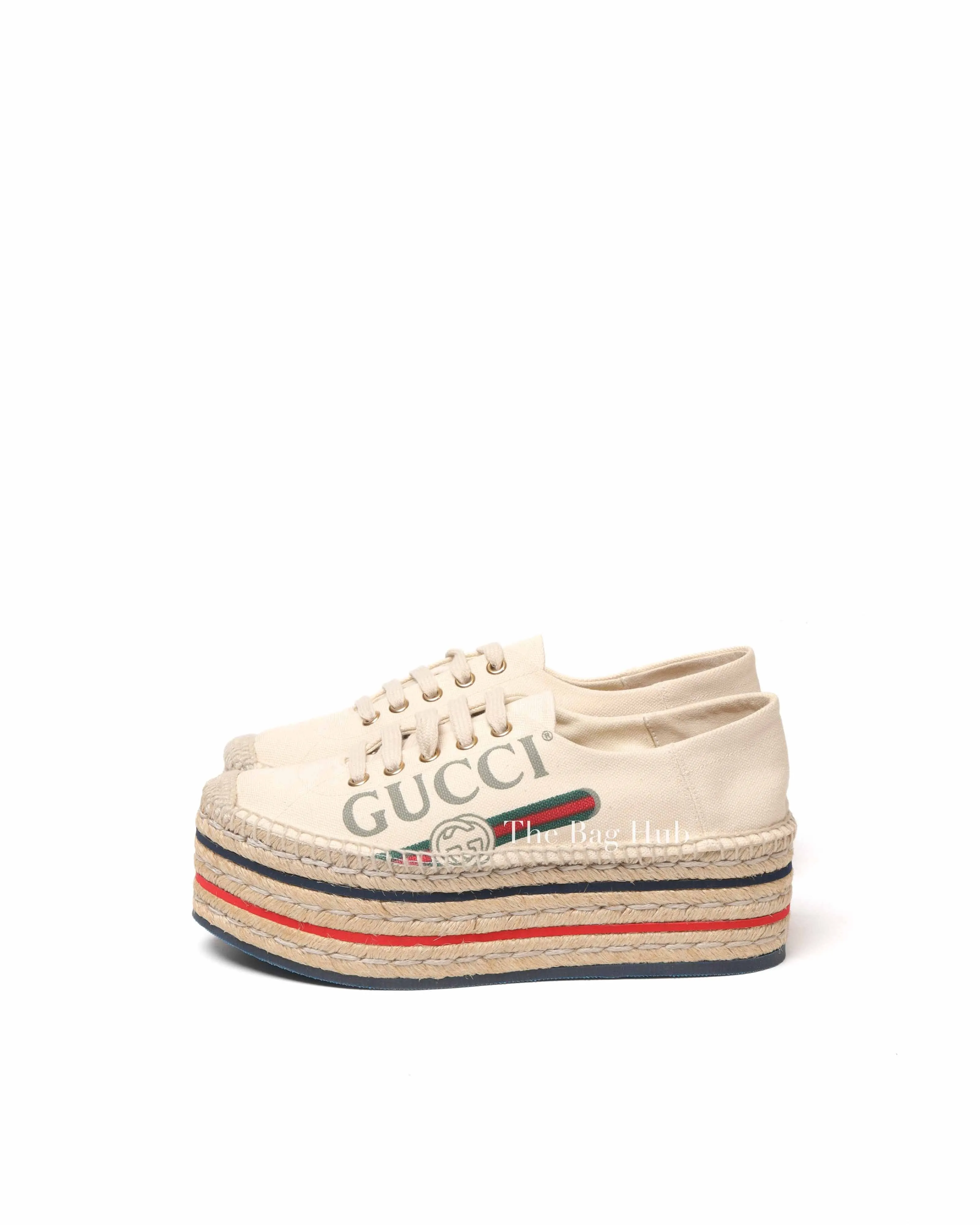 Gucci Off White Canvas Logo Lilibeth Espadrille Sneakers Size 36.5