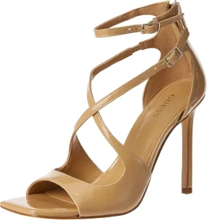 Guess Women's Sella Heeled Sandal, Medium Natural Patent, 7.5