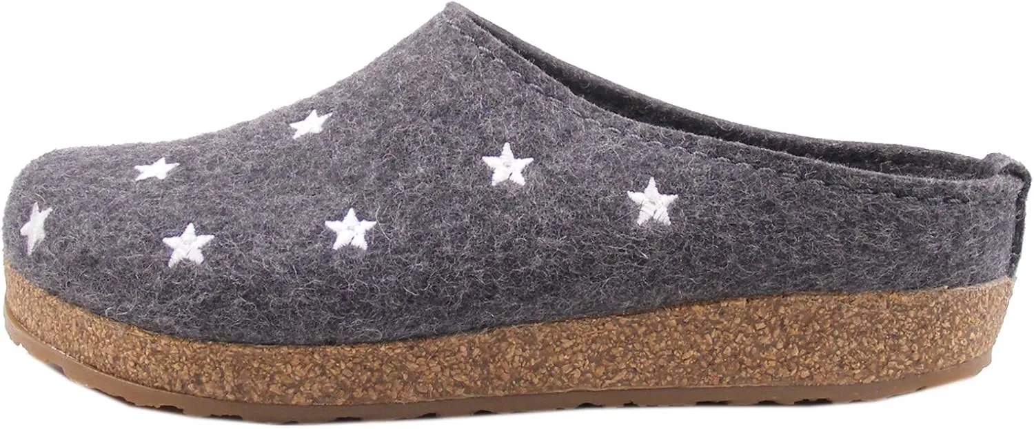 HAFLINGER Stelline Grey Wool Womens Slip On Mule Slippers 8.5