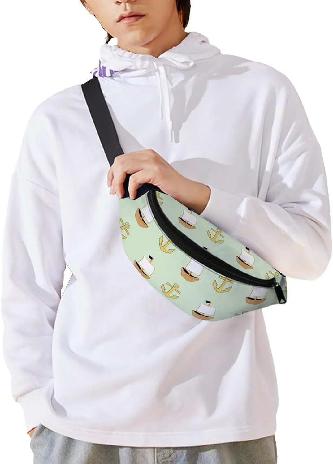 Happy Nautical Large Crossbody Fanny Packfor Women Men Waist Pack for Running with Adjustable Strap for Sports Casual Bag 36 * 15cm