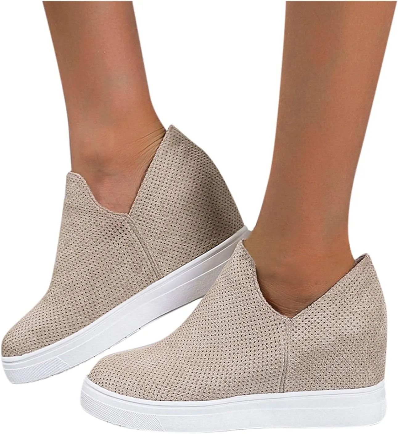 Hbeylia Platform Fashion Sneakers For Women Ladies Fashion Casual V Cut Chunky Bottom Flats Slip On Loafers Breathable Anti Skid Thick Mid Heels Low Top Work Nurse Driving Walking Shoes