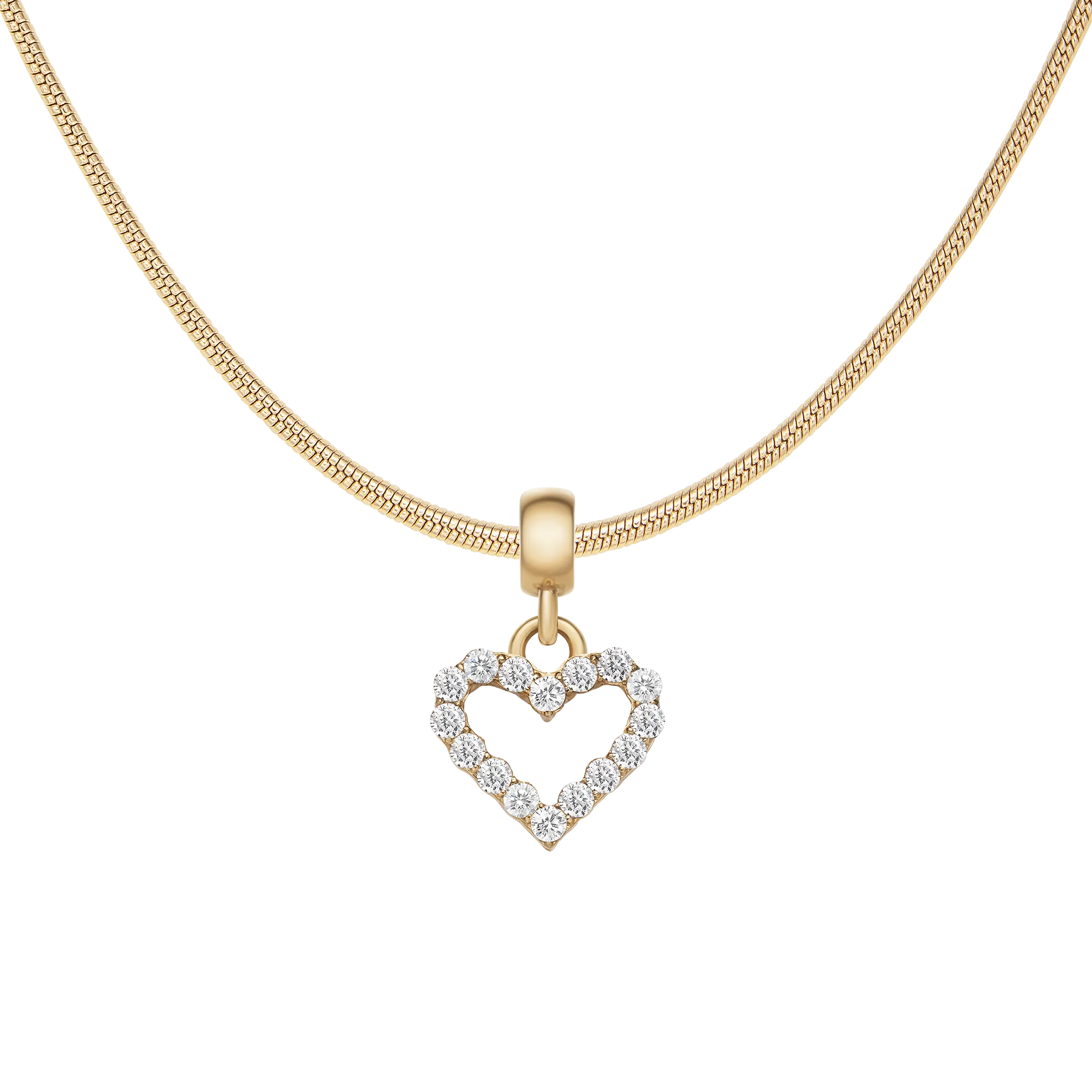 Heart Contour White Crystal Charm Gold