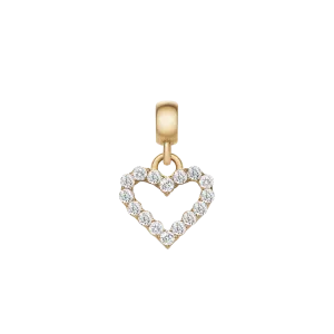 Heart Contour White Crystal Charm Gold