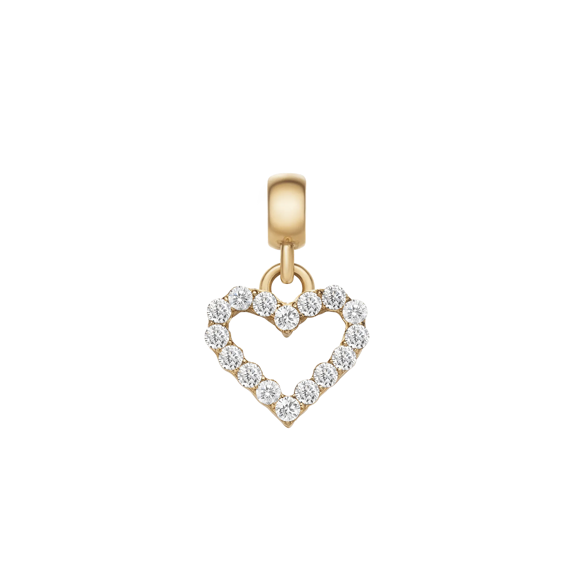 Heart Contour White Crystal Charm Gold