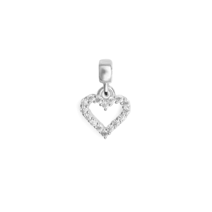 Heart Contour White Crystal Charm S925 Sterling Silver
