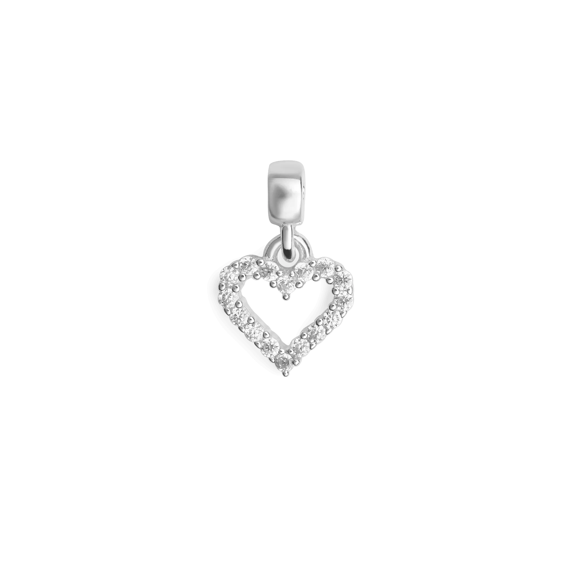 Heart Contour White Crystal Charm S925 Sterling Silver