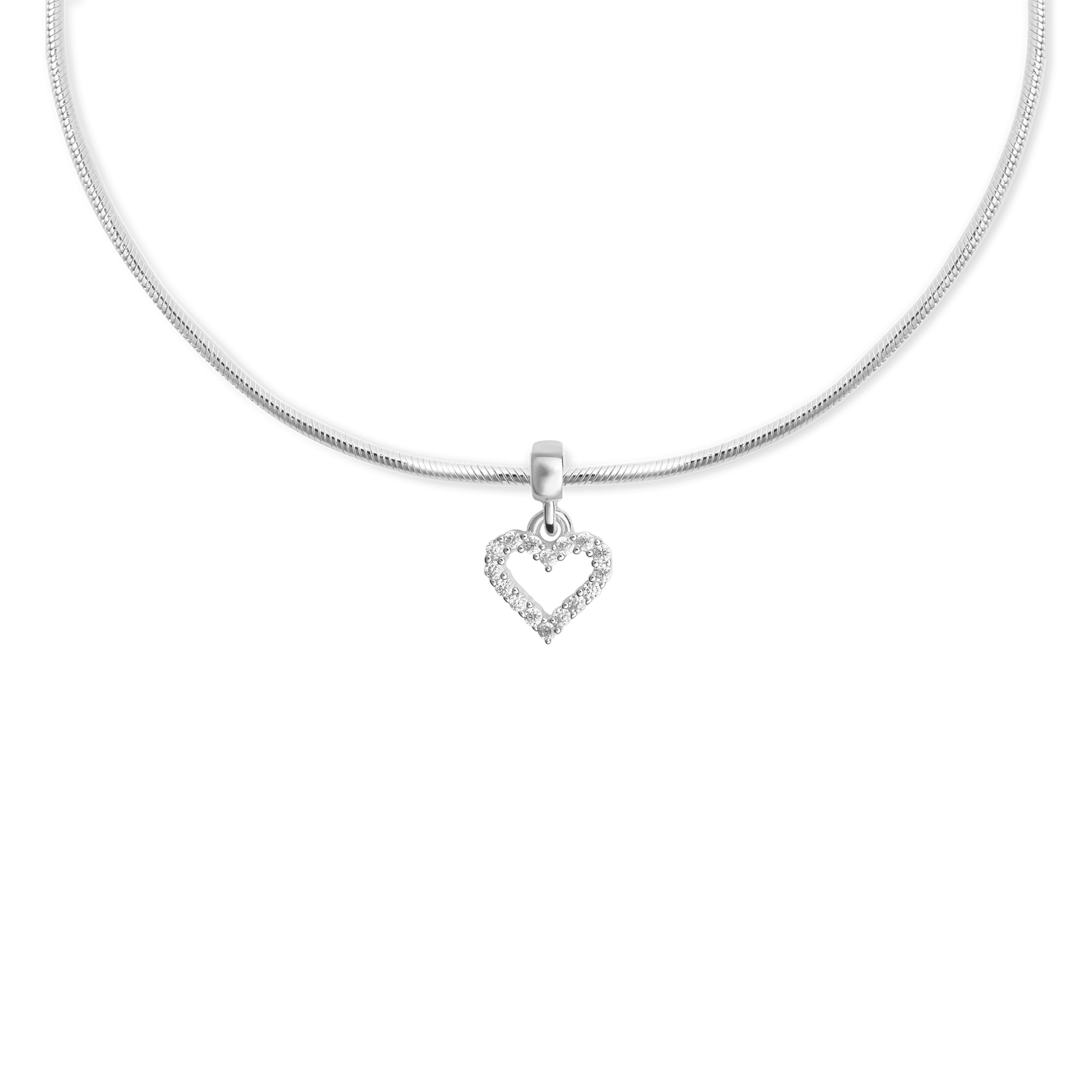 Heart Contour White Crystal Charm S925 Sterling Silver