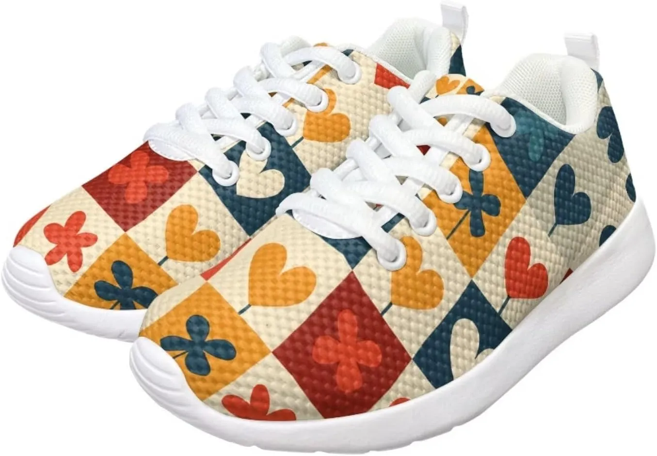Heart Kids Sneakers Girls Lightweight Breathable Mesh Training Lace Up Shoes Athletic Walking Running Tennis Shoes for Little Kid Size11.5-13/ Big Kids Size1-3