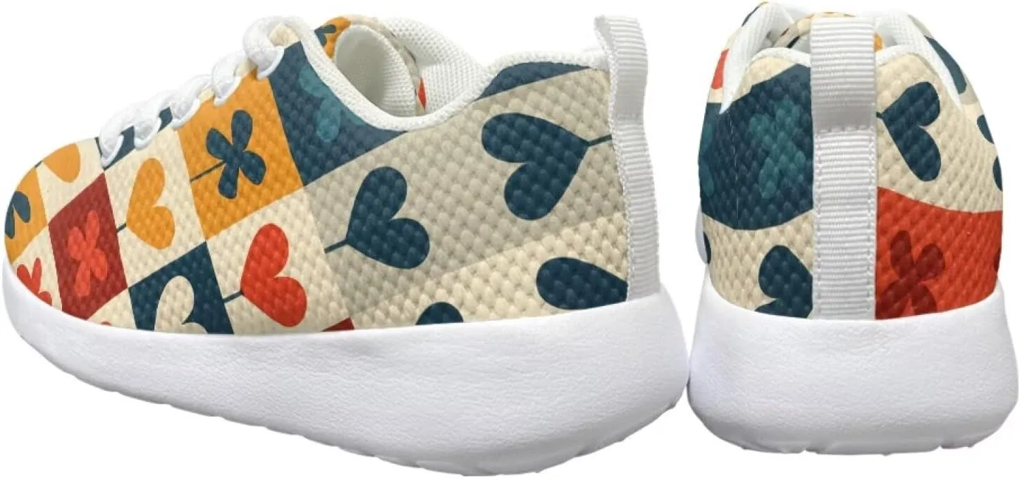 Heart Kids Sneakers Girls Lightweight Breathable Mesh Training Lace Up Shoes Athletic Walking Running Tennis Shoes for Little Kid Size11.5-13/ Big Kids Size1-3