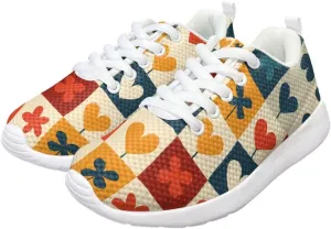 Heart Kids Sneakers Girls Lightweight Breathable Mesh Training Lace Up Shoes Athletic Walking Running Tennis Shoes for Little Kid Size11.5-13/ Big Kids Size1-3