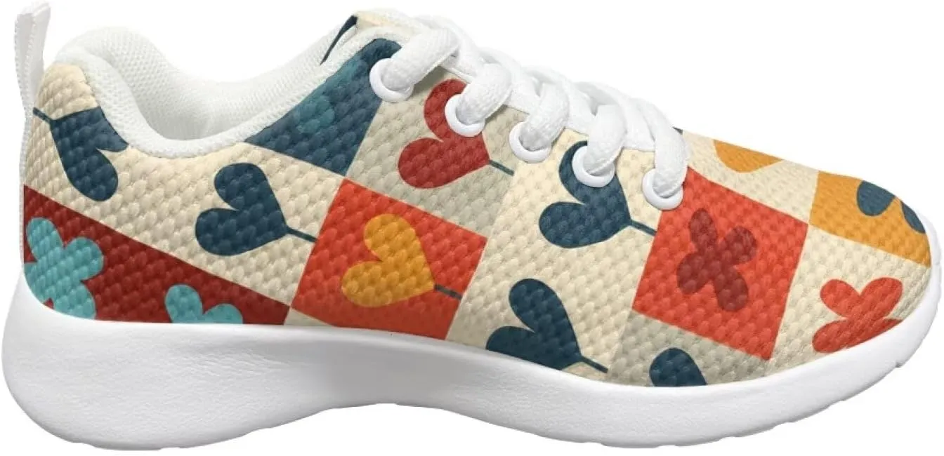 Heart Kids Sneakers Girls Lightweight Breathable Mesh Training Lace Up Shoes Athletic Walking Running Tennis Shoes for Little Kid Size11.5-13/ Big Kids Size1-3