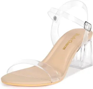 Heels Charm Women's Chunky Block Heeled Sandals 2.56 Inches Open Toe Ankle Strap Block High Heel Sandal Dress Dancing Sandals Daily Work Party Shoes
